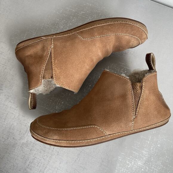 OluKai Olani Women’s 6 Brown Suede Soft Shearling Slippers House Shoes Booties - Picture 10 of 11